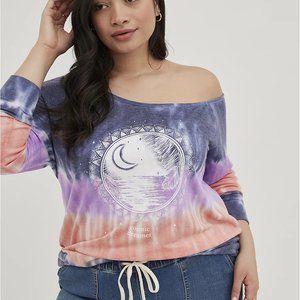 Torrid Moon Graphic FRENCH TERRY OFF-SHOULDER Tie Dyed SWEATSHIRT size 3 NEW